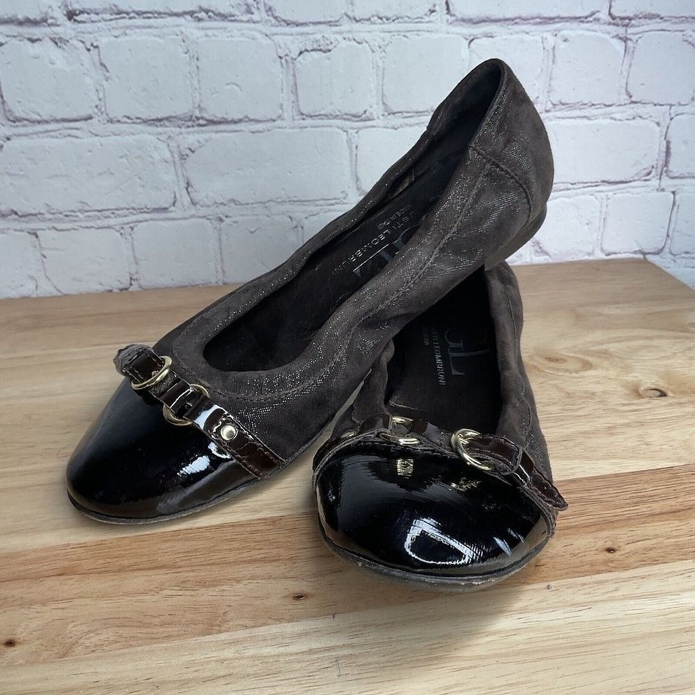AGL Brown/Black Cap Toe Slip On Comfy Ballet Flats Women 37.5/US7-7.5 Italy